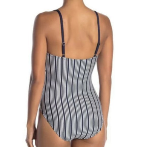 Nautica Navy Blue and White Lace Up Dock Lines One Piece Swimsuit Large - Picture 3 of 13